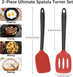 Coukre 2 Pack Silicone Spatula Set, High Heat Resistant, BPA Free Kitchen Spatula, Solid & Slotted Turner for Non-Stick Pans, Sautéing, and Flipping (2, Red)