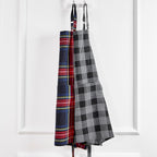 Solino Home Linen Bib Apron for Men & Women - Black and White Plaid Kitchen Apron with Front Pockets - Handcrafted from European Flax