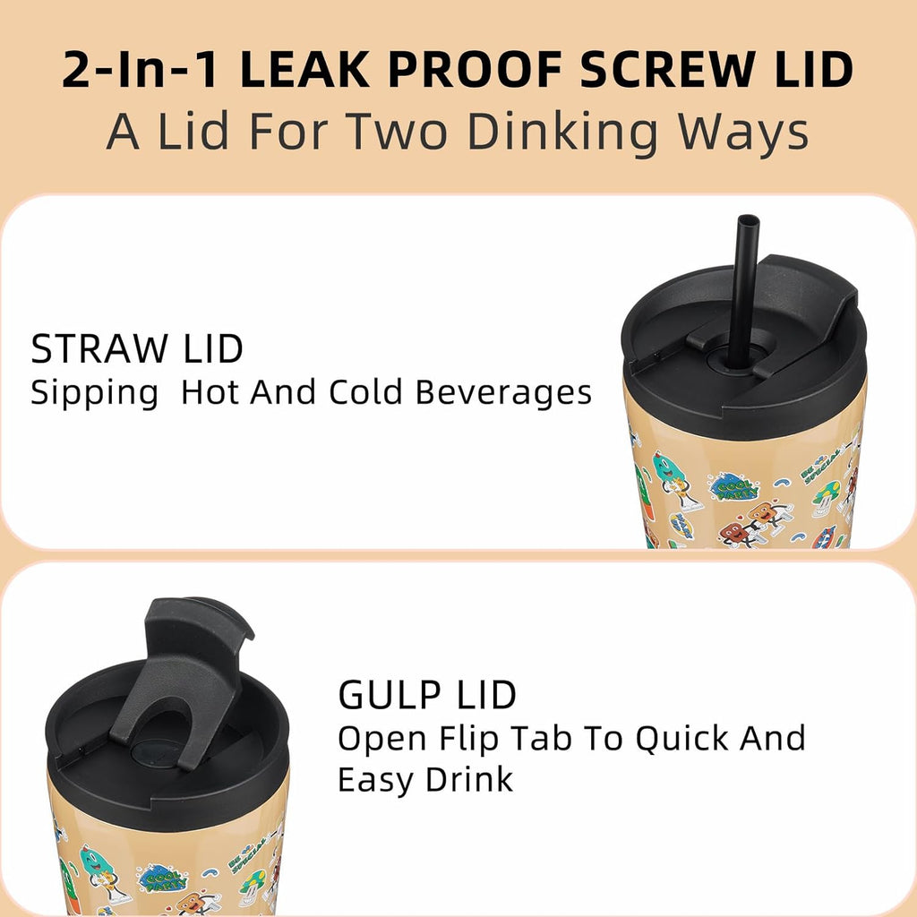 BJPKPK 18oz Tumbler With lid And Straw Stainless Steel Travel Coffee Mug Insulated Tumblers Cups,Spring Party Brown