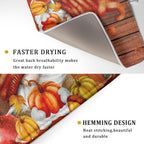 Fall Gnome Dish Drying Mat for Kitchen Counter,Autumn Pumpkin Maple Leaves Drying Mat 18 x 24 Inch Microfiber Dark Brown Wood Dish Drying Pad Dish Rack Drainer Mat Thanksgiving Day Decor