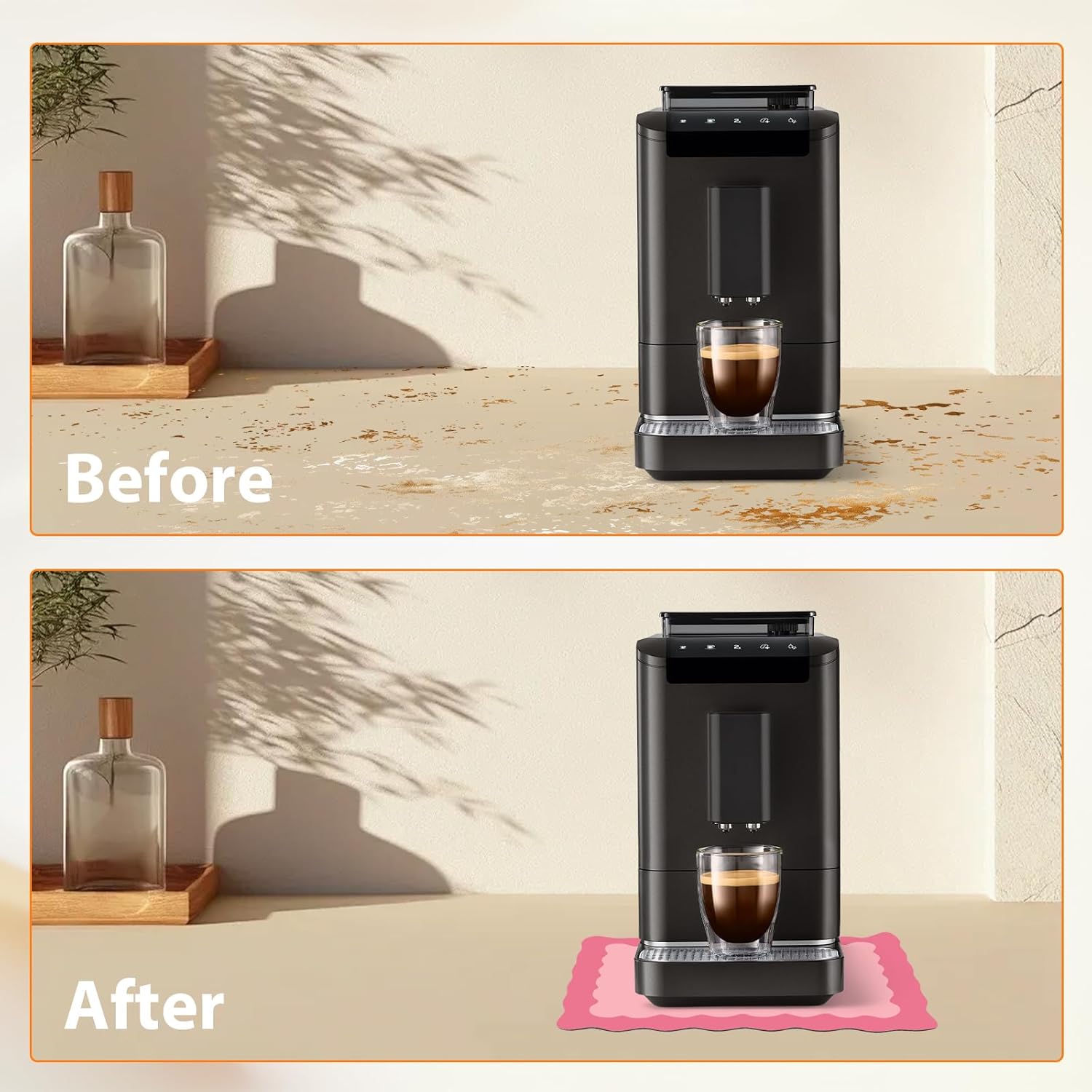 Scalloped Coffee Bar Mat for Countertop, Cute Dish Drying Mats for Kitchen Counter, Diatomite Absorbent Mat for Coffee Station, Kitchen Aesthetic Decor(12"x19", Rose Pink)