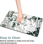 Rnivvi Coffee Mat, 12" x 19" Cute Coffee Bar Mats for Espresso Machine Station Accessories and Organizer, Hide Stain Rubber Backed Absorbent Dish Drying Pad for Kitchen Counter, Tropical Leaves