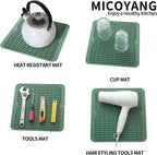 Silicone Dish Drying Mat for Multiple Usage,Easy clean,Eco-friendly,Heat-resistant Silicone Mat for Kitchen Counter or Sink,Refrigerator or Drawer liner Green M 12 inches x 12 inches