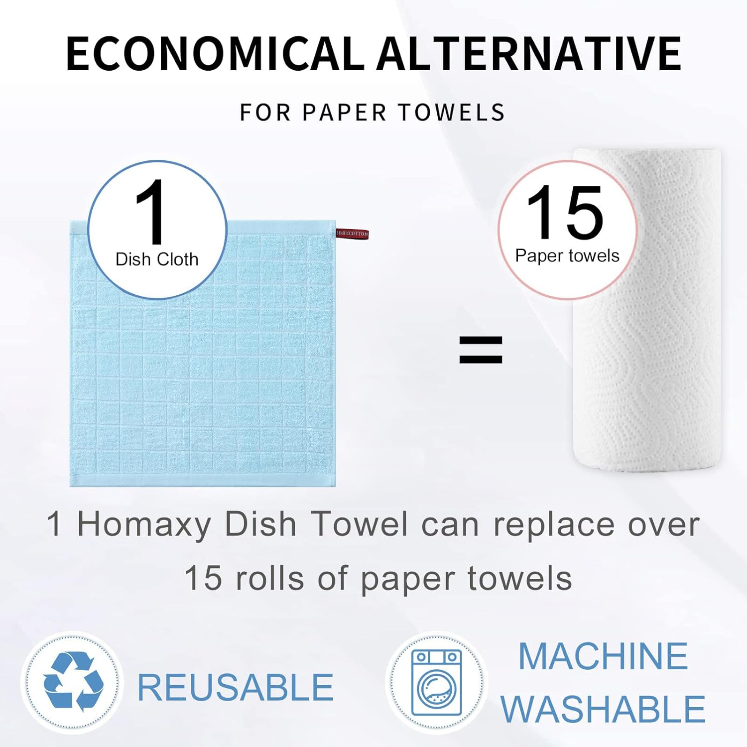 Homaxy 100% Cotton Terry Kitchen Dish Cloths, Ultra Soft and Absorbent Dish Towels for Kitchen, Suitable for Drying and Washing Dishes, 8 Pack, 12 x 12 Inches,Sky Blue