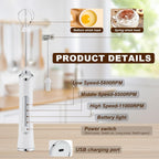 Handheld Electric Milk Frother with 2 Heads, Coffee Whisk Foam Mixer with USB Rechargeable 3 Speeds, Foam Maker Blender for Latte, Cappuccino, Hot Chocolate, Egg (White)