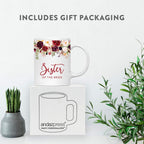 Andaz Press 11oz. Wedding Ceramic Coffee Tea Mug Gift, Fall Autumn Marsala Burgundy Flowers Roses Florals, Sister of the Bride, 1-Pack, Includes Gift Box