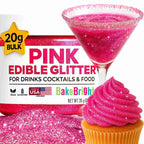 Bulk (20g) Pink Edible Glitter for Drinks | Premium Pink Edible Glitter for Cakes Drink Brew - Edible Glitter Cake Decorations for Strawberries Cocktail