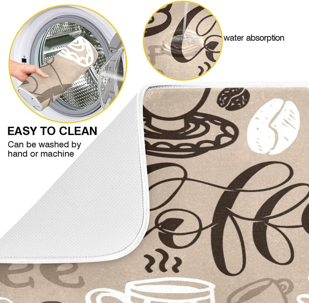 Brown Coffee Dish Drying Mat - 18 x 24 Inch, High Absorbent Reversible Microfiber Coffee Bean Dish Rack Pad