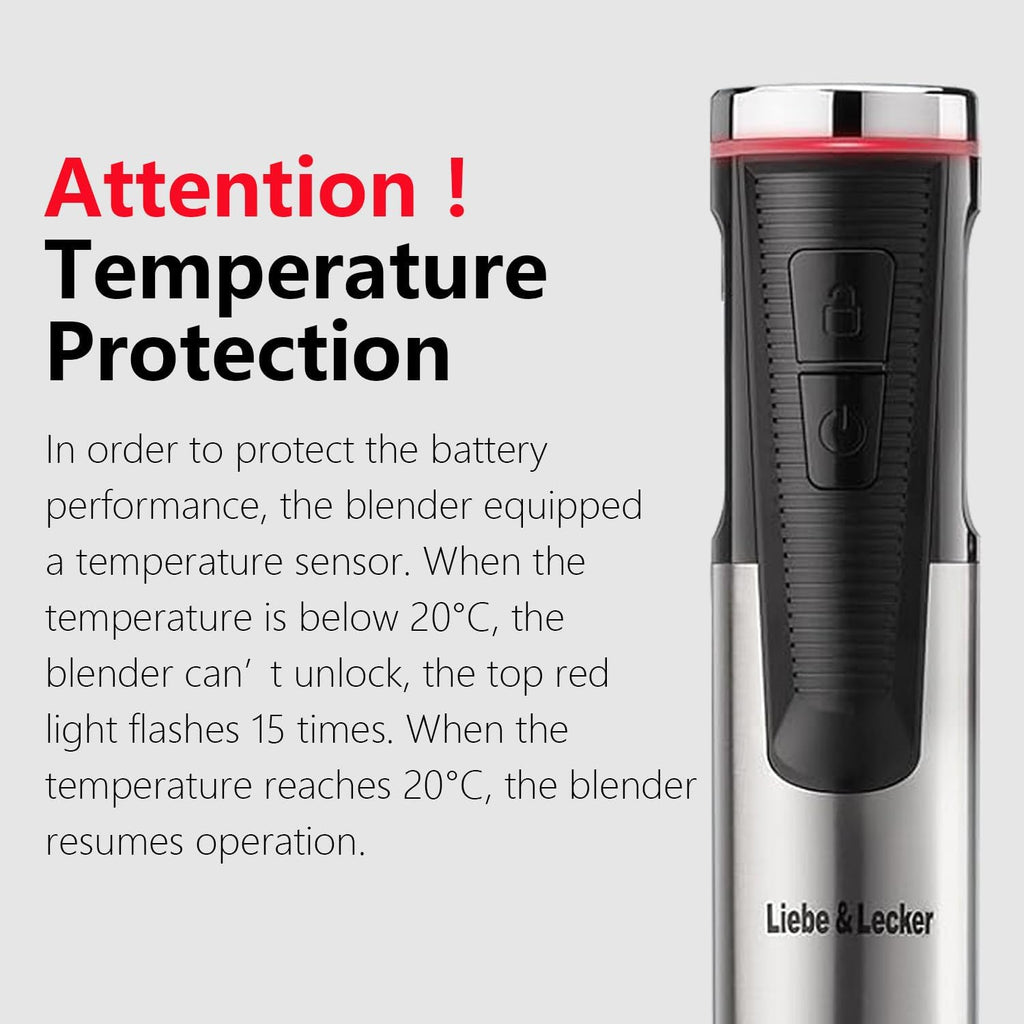 Liebe&Lecker Cordless Hand Blender, Immersion Blender Handheld USB Rechargeable 8 Variable Speeds with Whisk, Milk Frother Attachments, Portable Stick mixed for Milkshakes, Smoothies & Soups.