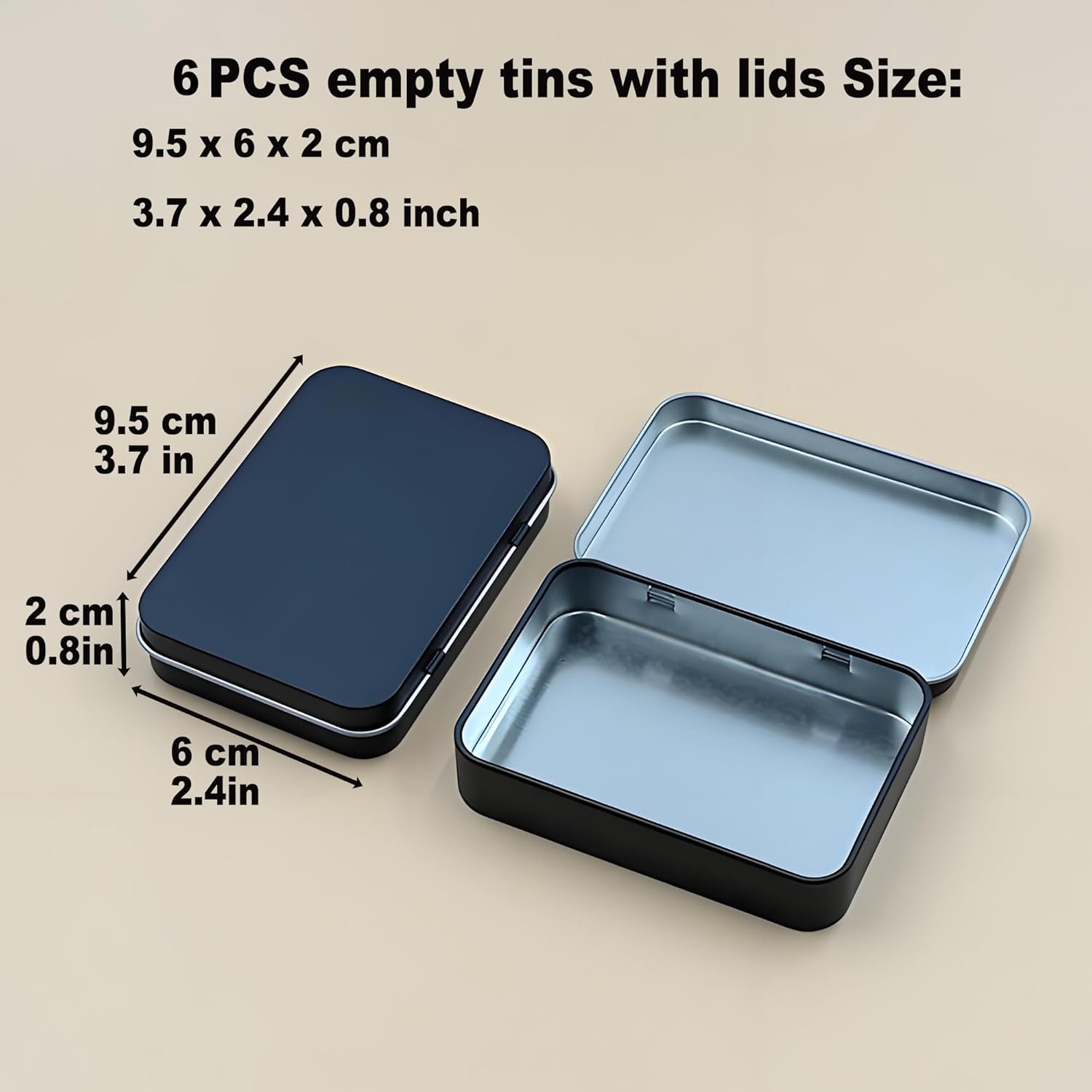 6 Pcs Small Metal Box With Lid -Black Hinged Cookie Jar,Used For Storage, Jewelry,Candy,Tea,Spices,Crafts,Pills,Mini Portable Storage Box,Card Game Storage Box,Black Tin 3.7x2.4x0.8 Inch