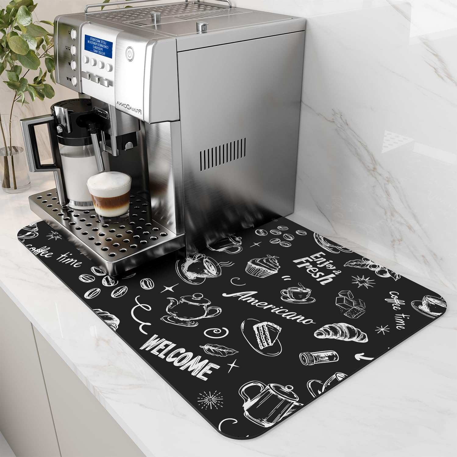 AMOAMI Coffee Mat Hide Stain Rubber Backed Absorbent Dish Drying Mat for Kitchen Counter - Fits Under Coffee Maker & Espresso Machine (12x19,INK)
