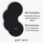 Graf Lantz - Bierfilzl Merino Wool Round Coasters Set of 4 - Black (4" Circles) - Absorbs 30% of Weight - German Wool - Heat Resistant, Sustainable, & Reusable - Home Decor & Coffee Table Decor