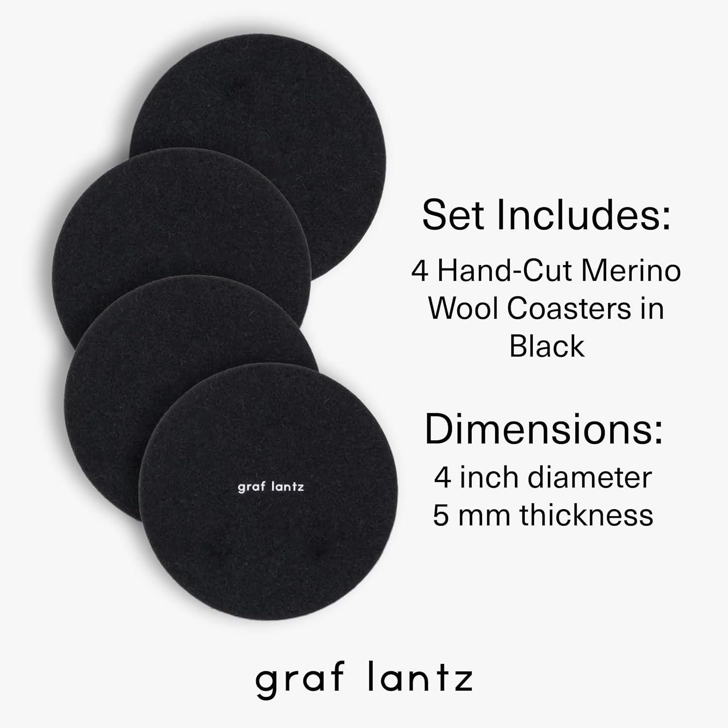 Graf Lantz - Bierfilzl Merino Wool Round Coasters Set of 4 - Black (4" Circles) - Absorbs 30% of Weight - German Wool - Heat Resistant, Sustainable, & Reusable - Home Decor & Coffee Table Decor