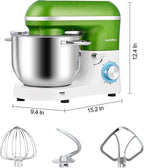 Aucma Stand Mixer,6.5QT 660W 6-Speed Tilt-Head Food Mixer, Kitchen Electric Mixer with Dough Hook, Wire Whip & Beater (Green-White, 6.5QT)