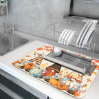 Fall Gnome Dish Drying Mat for Kitchen Counter Fall Pumpkin Dish Drying Mat Absorbent Fast Dry Drying Mat 16x18 Inch Thanksgiving Day Maple Leaves Dishes Pad Dish Drainer Rack Mats Fall Decor