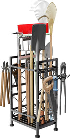 GIOTORENT 3 Tier Metal Garden Tool Organizer - Heavy Duty Yard Storage for Up to 78 Tools, Indoor/Outdoor Garage Patio Shed Organization - Black