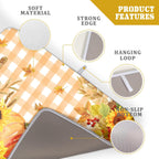 Autumn Maple Leaf Orange White Check Plaids Dish Drying Mat for Kitchen Counter,Fall Sunflower Pumpkin Drying Mat 18 x 24 Inch with Absorbent Reversible Microfiber Dish Drying Pad for Coffee Bar