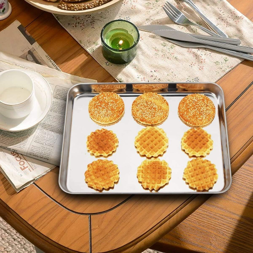 Wildone Baking Sheet with Rack Set [2 Sheets + 2 Racks], Stainless Steel Cookie Pan baking Tray with Cooling Rack, Size 10 x 8 x 1 Inch, Non Toxic & Heavy Duty & Easy Clean