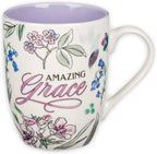 Christian Art Gifts Inspirational Ceramic Coffee & Tea Mug for Women: Amazing Grace, Cute Encouraging Lead-free Microwave & Dishwasher Safe Drinkware, White & Lavender Purple Multicolor Floral, 12 oz.
