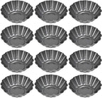 12PCS Mini Tart Pans, Carbon Steel Egg Tart Molds, Non Stick Mini Tarts Tins, Cupcake Cake Muffin Mold Tin Pan for Pies, Cheese Cakes, Desserts, Egg Tart(2.6 x 0.9inch)