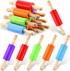 10 Pcs Small Rolling Pin Kids 9 Inch Mini Rolling Pin Silicone Wooden Cooking Pins Baking 5 Colors Non Stick Kids with Wooden Handle for Kitchen Dough Cookie Pastry Fondant Cake
