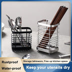 Utensil Holder, Stainless Steel Sink Drying Rack, Silverware Cutlery Flatware Holder, Cutlery Drainer for Utensils, Rust-Proof Kitchen Sink Organizer (Black)