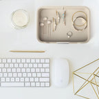 SANZIE Luxury Leather Tray Desktop Storage Catchall Organizer Decorative Tray for Entryway Table to Hold Jewelry Watch Keys Phone Wallet (Metal Silvered, Grey)