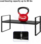 Expandable Cabinet Shelf Organizer, Stackable Kitchen Pantry Counter Storage, Adjustable Cupboard Stand Rack Risers Spice Organization Heavy Duty Black Small 3 Pack