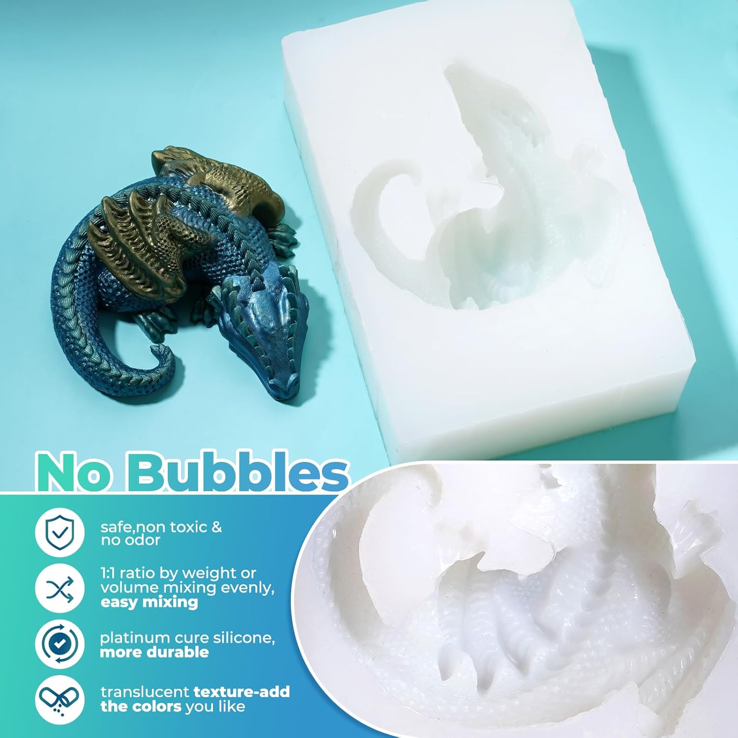 LET'S RESIN Silicone Mold Making Kit Liquid Silicone Rubber 140oz/1 Gallon Translucent Clear Mold Making Silicone-Mixing Ratio 1:1-Molding Silicone for Resin Molds,Silicone Molds Maker DIY Making