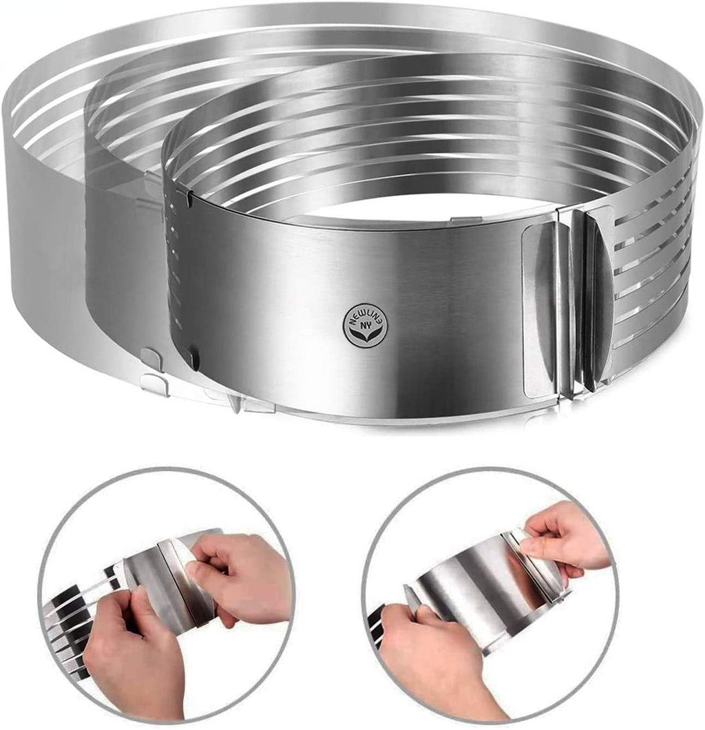 NEWLINE NY Stainless Steel Mousse Cake Rings 2 Pieces Cakes Slicer Adjustable Multilayer Circular Molding Plating Forming Round Pastry Rings, Set of 2 (10 to 12” + 6 to 8” x 3.2” H)