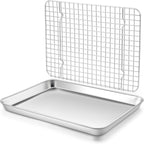 Baking Sheet with Wire Rack Set, Homikit Stainless Steel Quarter Sheet Pan with Grid Cooling Rack for Toaster Oven Roasting, Metal Bacon Cookie Trays Nonstick Jelly Roll Pan, 12" x 10" x 1 Inch