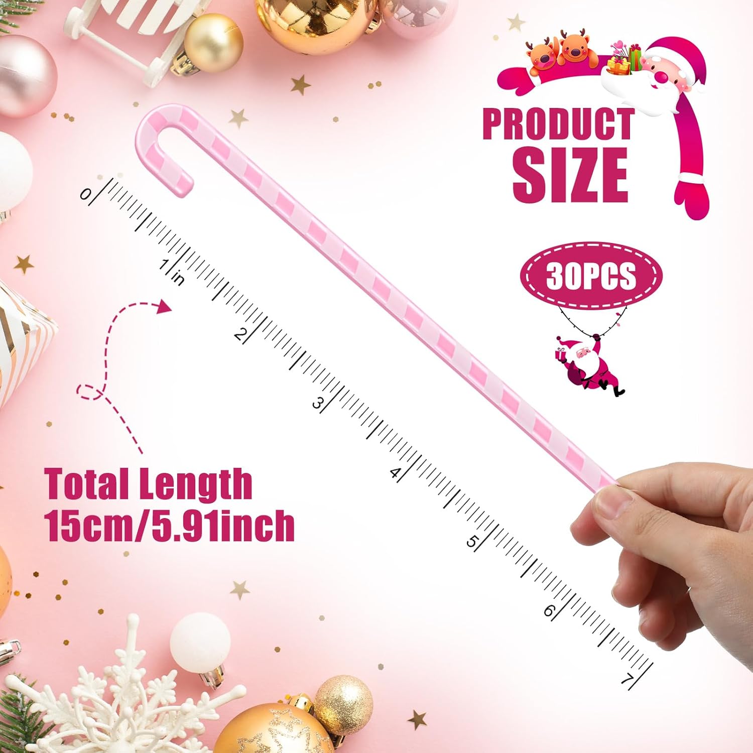 30 Pcs Christmas Coffee Stirrers Candy Cane Swizzle Sticks Coffee Bar Decoration Hot Cocoa Plastic Cocktails Drink Stirrers Reusable Beverage Stir Gifts for Xmas Party Supply (Pink, White)