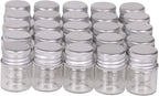 MaxMau Mini Glass Bottles with Screw Caps 5ml 24 Sets Aluminum Top Metal Lids 5 Milliliter Tiny Vials Small Jars DIY Storage Art Craft Decor