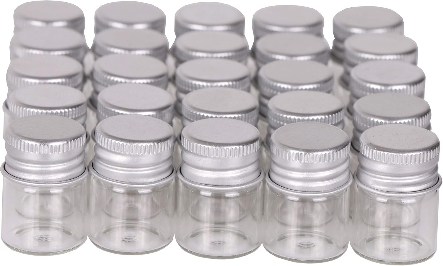 MaxMau Mini Glass Bottles with Screw Caps 5ml 24 Sets Aluminum Top Metal Lids 5 Milliliter Tiny Vials Small Jars DIY Storage Art Craft Decor