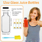6 Pack 12oz Glass Drink Bottles with Lids, 360ml Vintage Glass Water Bottles with Caps, Reusable Juice Containers Drinking Jars for Juicing, Milk, Ginger, Kombucha, Beverage