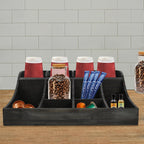 Coffee Bar Organizer for Countertop, Wooden Condiment Organizer Coffee Station Organizer Coffee Cup Syrup Pod Holder, Coffee Bar Organizer for Home Office Cafe, 9 Compartment, Black