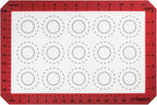 446ºF Heat Resistant Macaron Mat: U-Taste 14.17x9.44in Non Stick Silicone Baking Mat, Reusable Cookies Pastry Sheet Liner with Edge Enhancement & Circle Measurement for Cake Pan (Red)