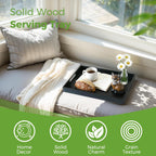 S310 Black Wood Serving Tray with Handles, 17 Inch Wooden Tray for Ottoman, Breakfast, Lunch, Dinner, Decorative Rectangular Tray for Living Room, Kitchen Counter, Outdoor