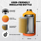 Insulated Water Bottle 64 oz, Triple Wall Vacuum Stainless Steel (Cold for 48 Hrs), Leak Proof & Non-BPA, Half Gallon Water Flask Jug with Paracord Handle & Straw Spout Lids, Ombre Orange