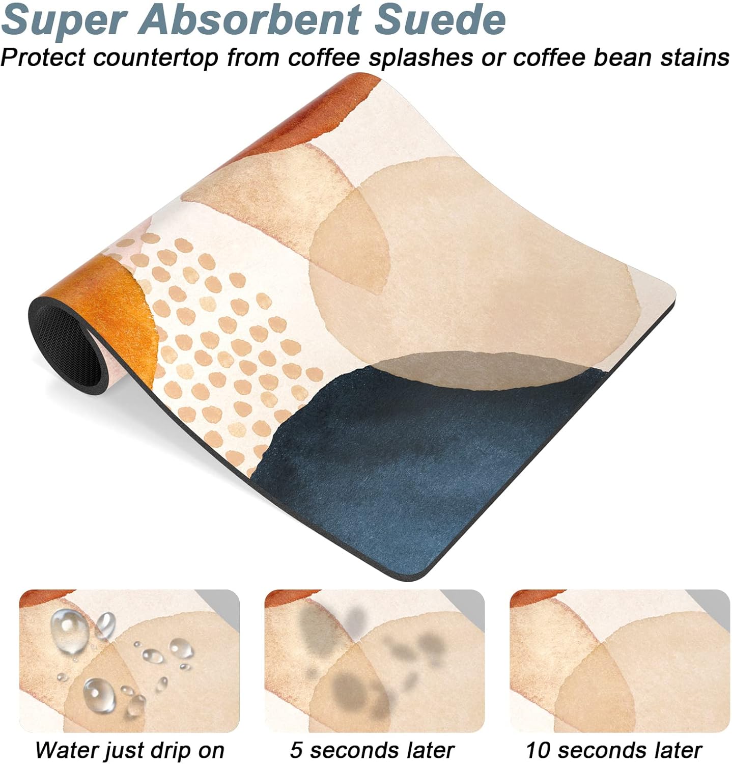 Rnivvi Coffee Mat, 12" x 19" 3MM Cute Boho Theme Coffee Bar Mats for Espresso Machine Station Accessories and Organizer, Hide Stain Rubber Backed Absorbent Dish Drying Pad for Kitchen Counter, Stones