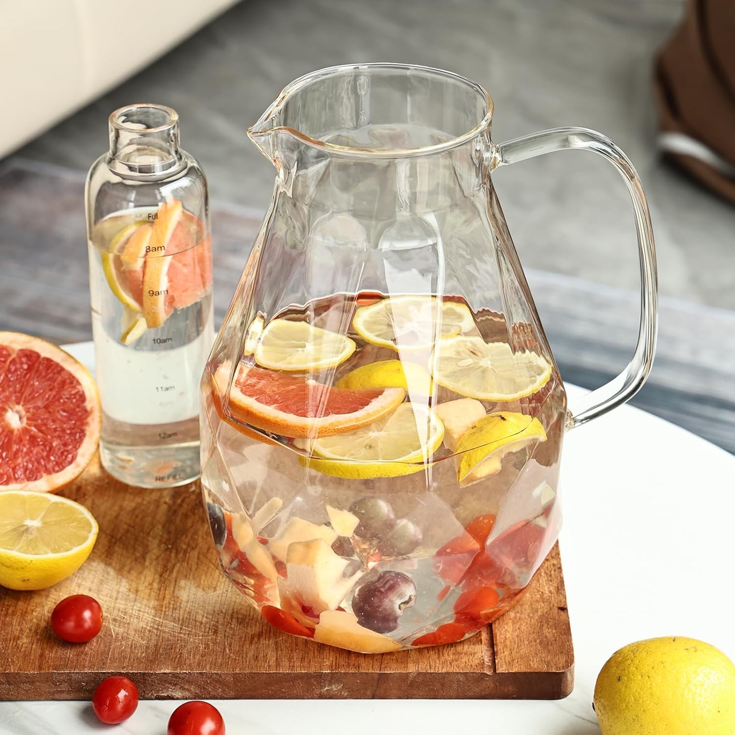 Glass Pitcher with Lid,1 Gallon Glass Water Pitcher Hot/Cold Water Jug, Juice and Iced Tea Beverage Carafe with Lid (Extra-Wide Mouth)