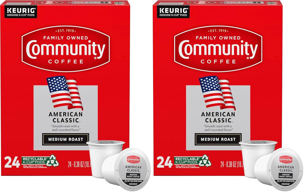Community Coffee American Classic 24 Count Coffee Pods, Medium Roast, Compatible with Keurig 2.0 K-Cup Brewers, 24 Count (Pack of 2)