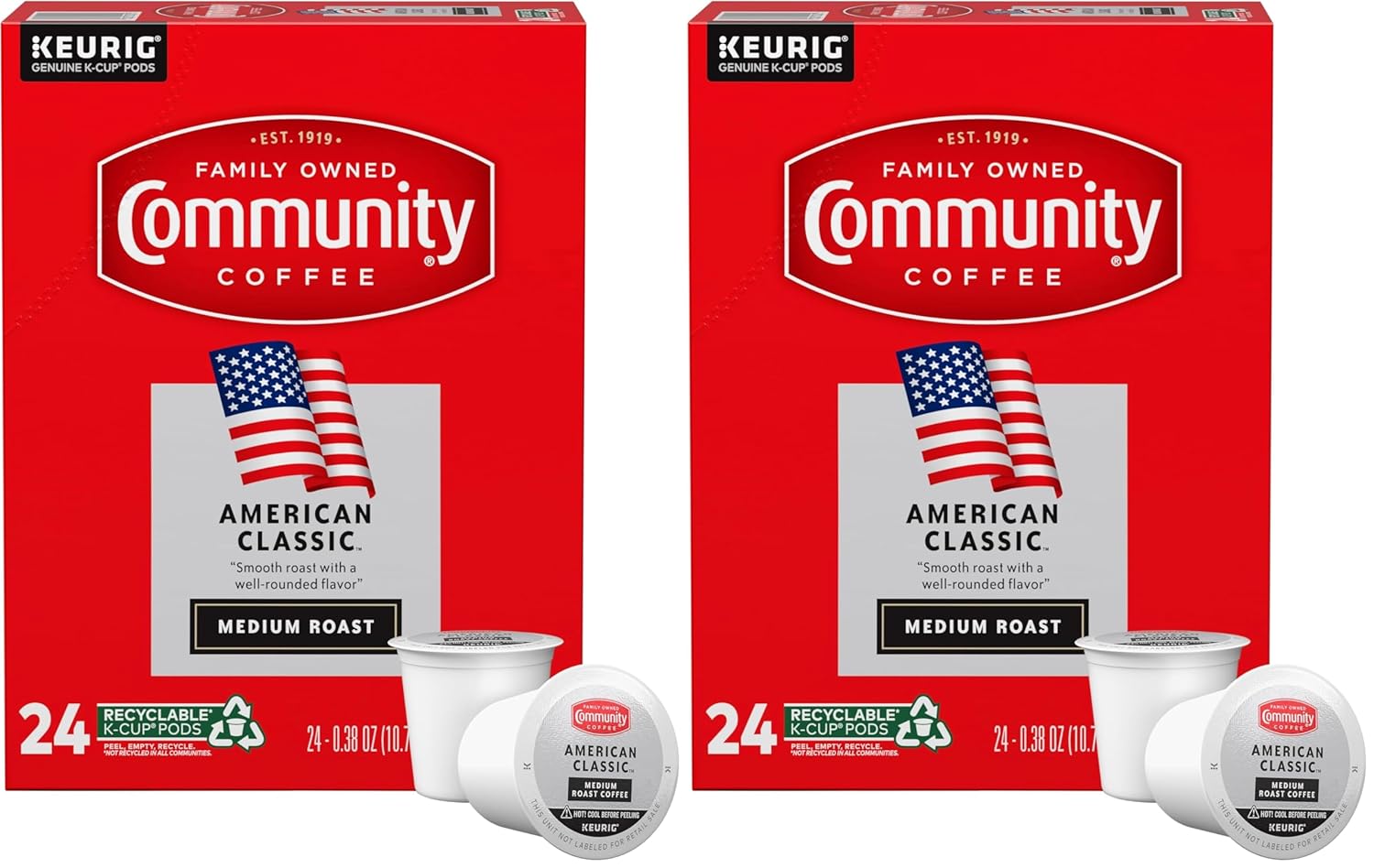 Community Coffee American Classic 24 Count Coffee Pods, Medium Roast, Compatible with Keurig 2.0 K-Cup Brewers, 24 Count (Pack of 2)