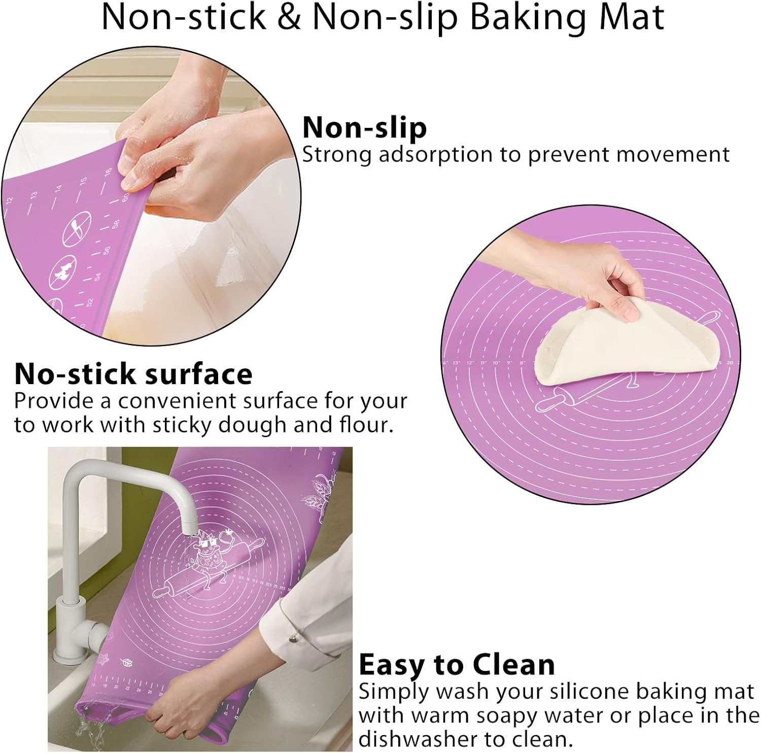 Silicone Baking Mat 28" x 20" Extra Thickness Dough Rolling Mat with Measurements and Edge Heightening, Non-stick Food Grade Silicone Pastry Mat for Pastry, Bread, Cookies, Pizza, Fondant, Pasta