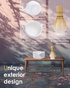 Matcha Whisk Set, Ceramic Matcha Set Includes Matcha Bowl with Spout, Matcha Whisk and Holder, Bamboo Scoop, Sifter and Tea Towel - 6 Pcs Matcha Kit Gift for Matcha Lovers Beginners (White)