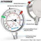 MEANLIN MEASURE -30inHG~60Psi Vacuum Pressure Gauge 316 Stainless Steel Joint 1/4" NPT 2.5" FACE DIAL, Stainless Steel Liquid Filled Pressure Gauge WOG Water Oil Air Lower Mount, 2PCS Snaps