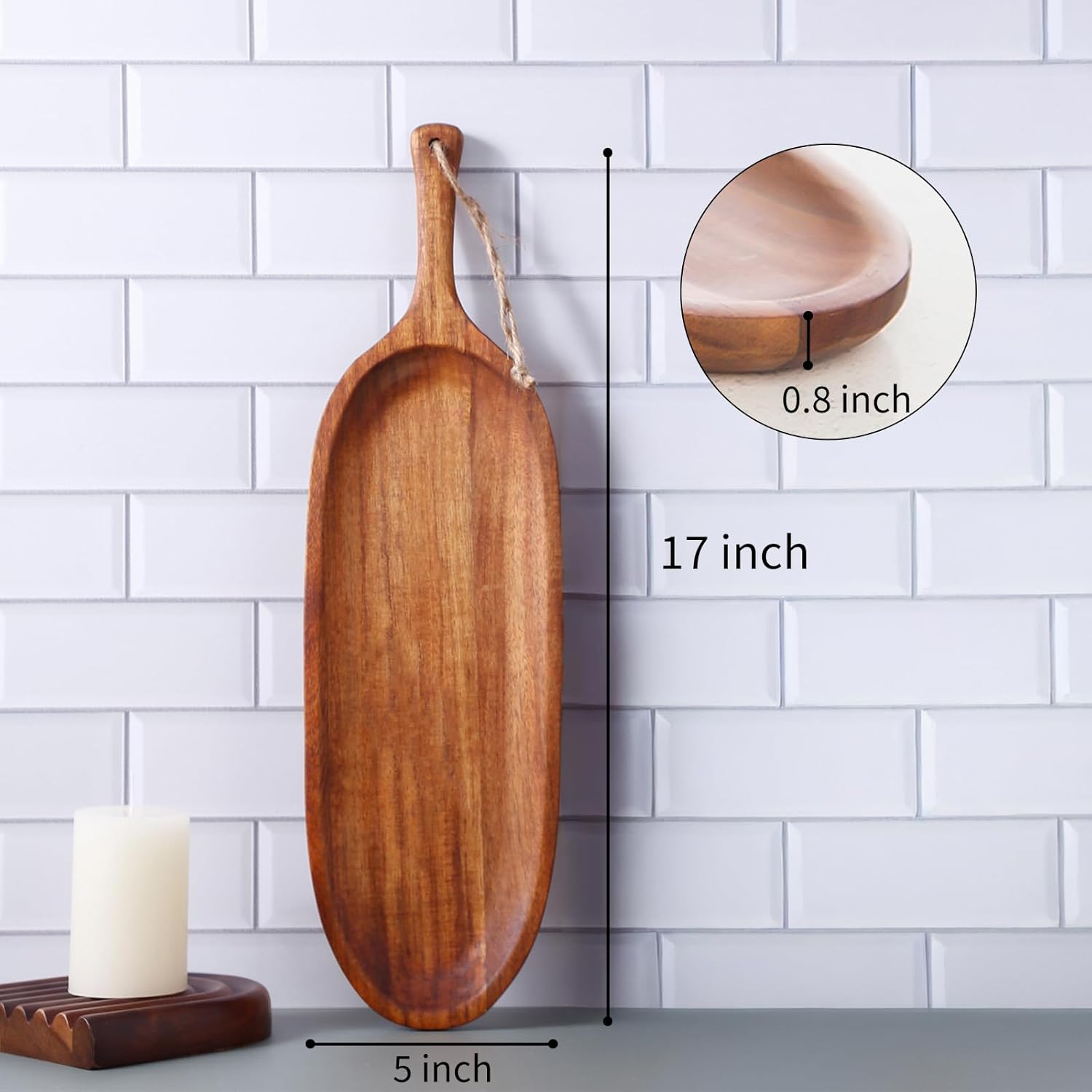 Wooden Tray Wood Serving Tray with Handle Large Serving Plates Acacia Solid Wood Appetizer Plates Multi-Use Oval Acacia Plates for Appetizer for Snack Small 1pcs
