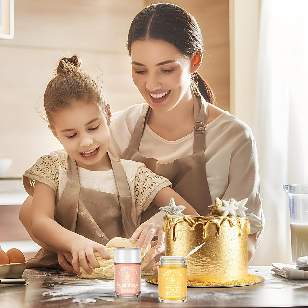 Cherrysea Edible Glitter for Drinks Cocktails Food Grade Edible Drink Shimmer Powder for DIY Champagne Beverages Wine 2 Colors Vegan Edible Luster Dust Set 4g/Bottle Gluten Free - Rosegold & Gold