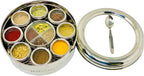spice dabba Stainless Steel Indian Spice Box, Steel Masala Dabba 12 Spices, Lid Spice Box, Authentic Spices, Masala Box with Individual containers | Size 9 x 9 x 3 IN (Indian Spice Box Only)