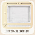 Wooden Decorative Tray, Rectangular Serving Tray with Wood Bead, Farmhouse Big Tray for Ottoman, Countertop, Coffee Tabl, 16.5" x 13"x 1.6" (Retro White)